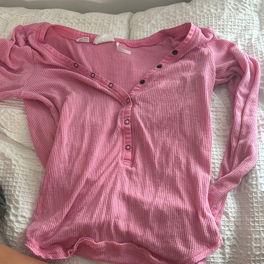 Pink Ribbed Long Sleeve Top